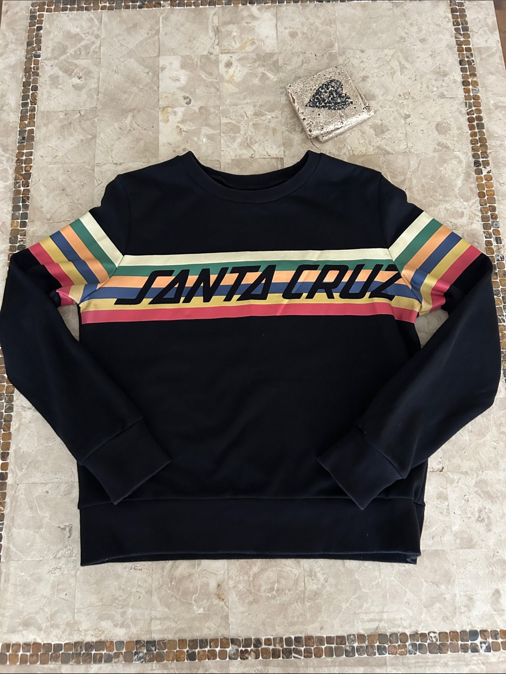 Santa Cruz sweatshirt black with horizontal rainbow stripes Women’s Size M